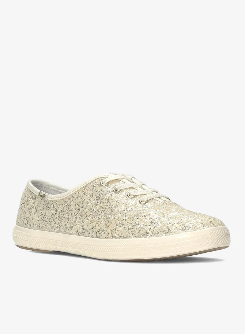 Keds Cream Keds Women's Champion Lace Up Glitter Textile Casual Sneaker Cream for Women | Best Price UAE
